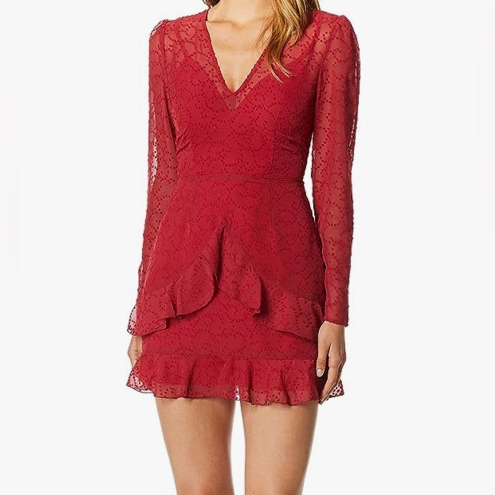 The Fifth Label Women's Rhythm Long Sleeve Ruffle Fit & Flare Dress Raspberry S
